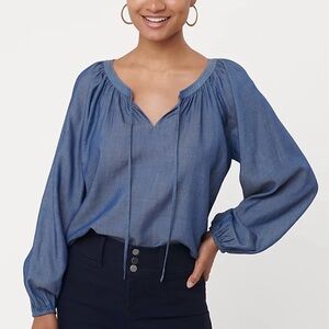 Loft Chambray Peasant Blouse EUC